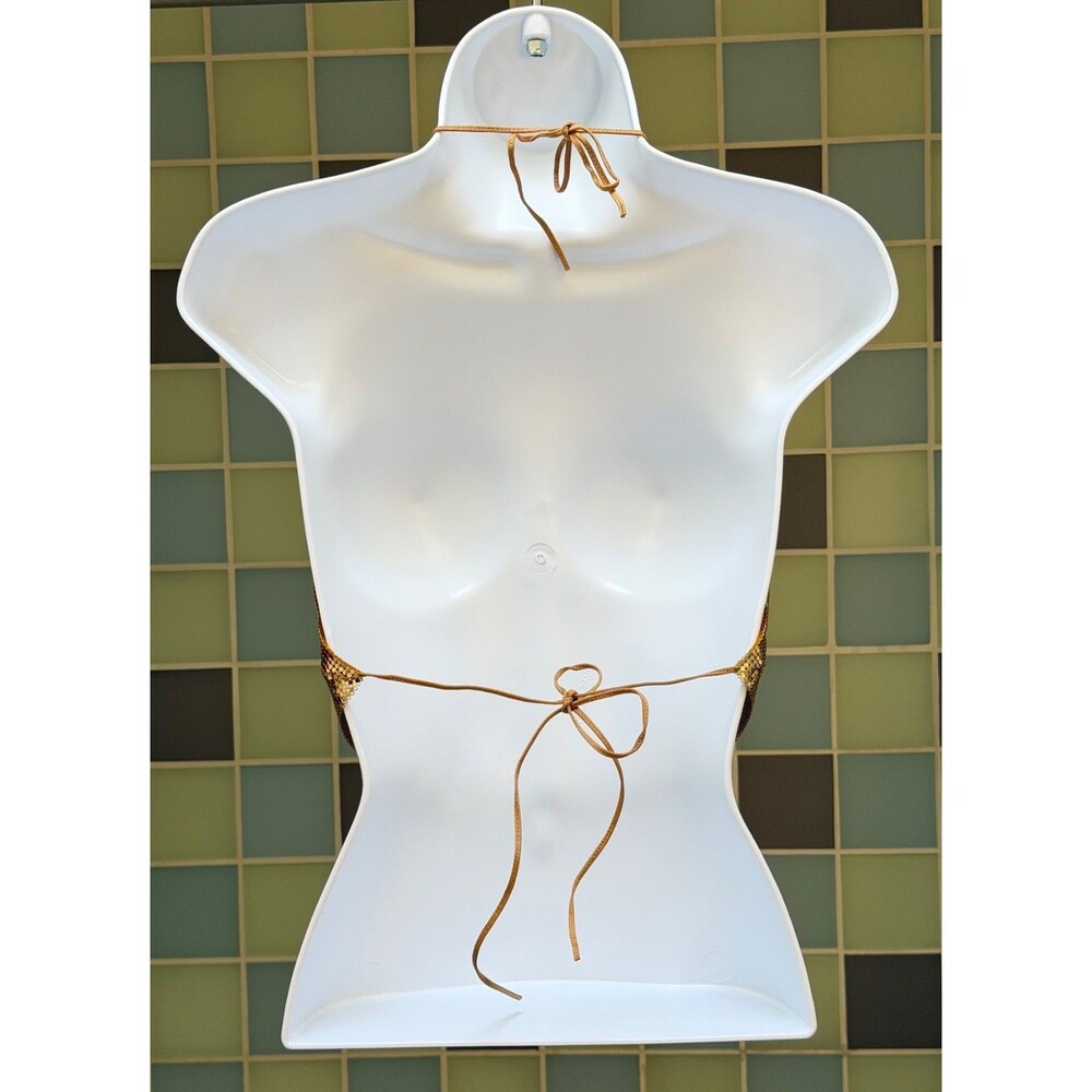 Vintage METAL MESH HALTER TOP Original 70s-80s WHITING & DAVIS Goldtone - Picture 2 of 14